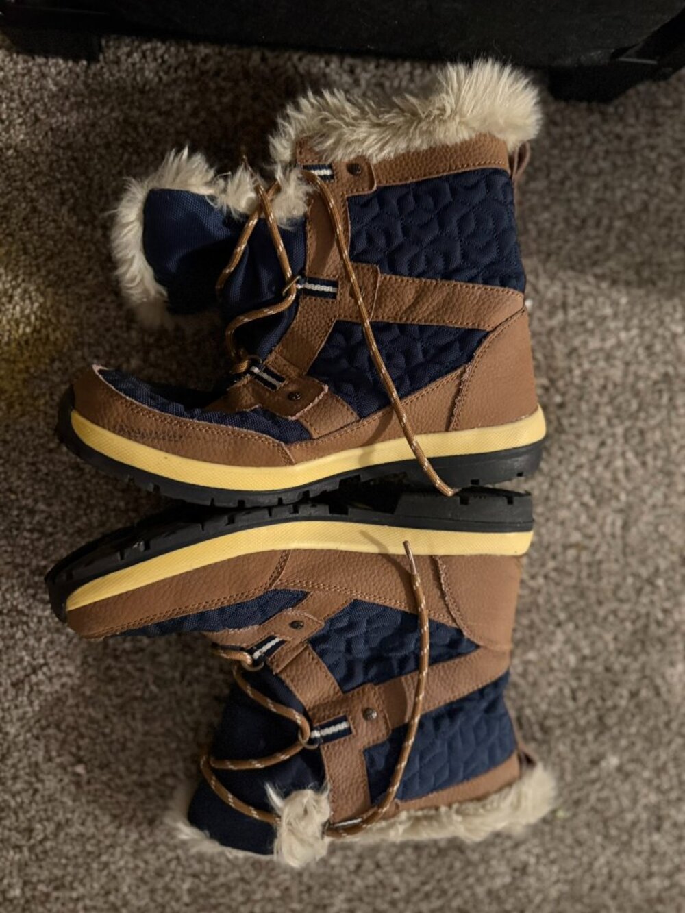 BEARPAW Marina Women's 9 Brown Navy Waterproof Faux Fur Snow Boots